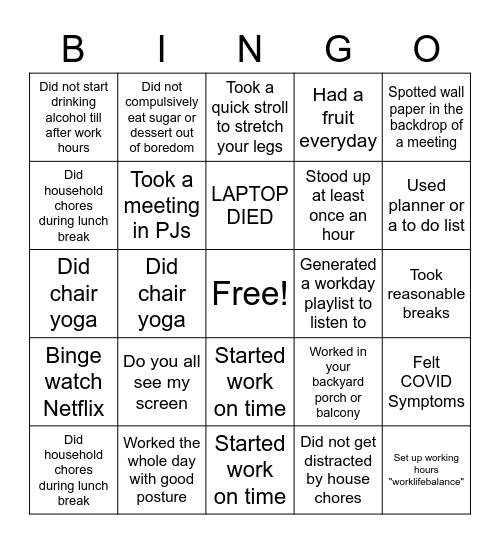 GBI Team Bingo Card Bingo Card