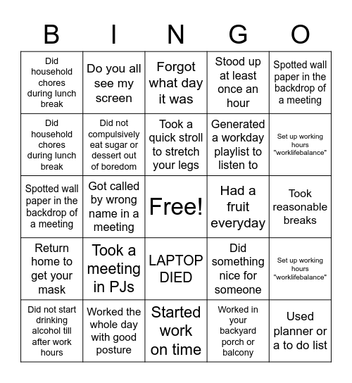 GBI Team Bingo Card Bingo Card