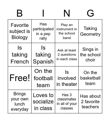 Back-to-School Bingo Card