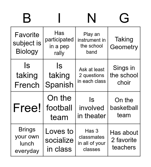 Back-to-School Bingo Card