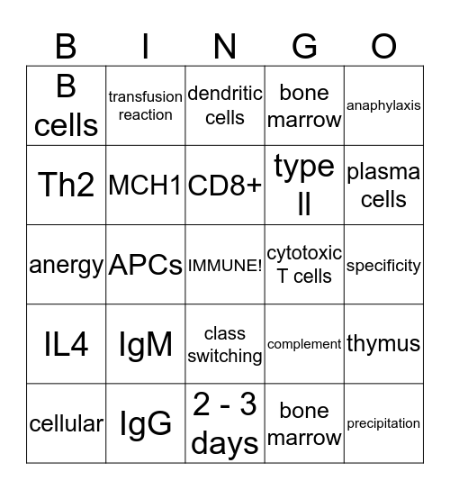 Immunity! Bingo Card