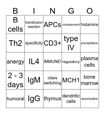 Immunity! Bingo Card