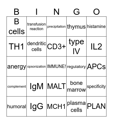 Immunity! Bingo Card