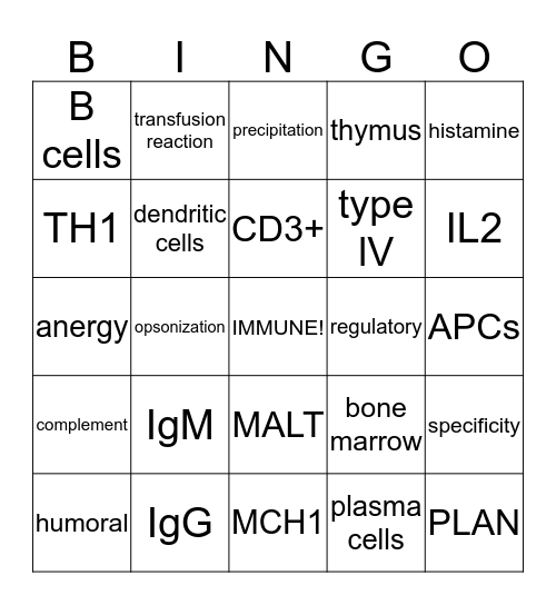 Immunity! Bingo Card