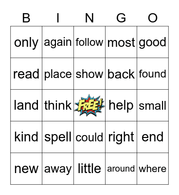 SIGHT WORDS BINGO Card