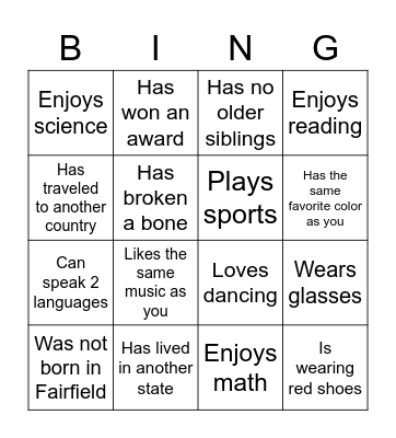 Period 6 Getting to Know You Bingo Card