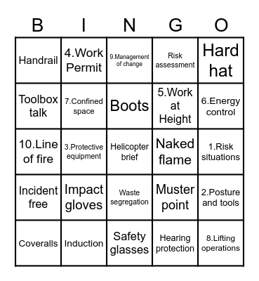 Safety Bingo Card