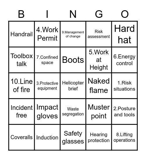 Safety Bingo Card