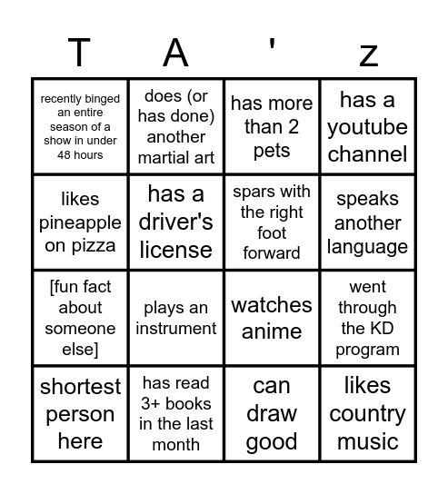 Hiruko TA Bingo Card