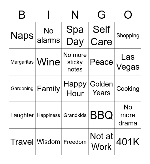 Leslie's Retirement Bingo Card