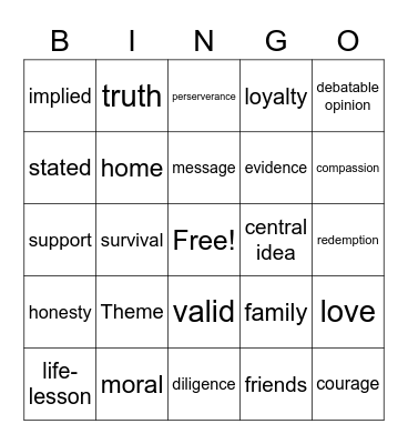 Themes in Literature Bingo Card