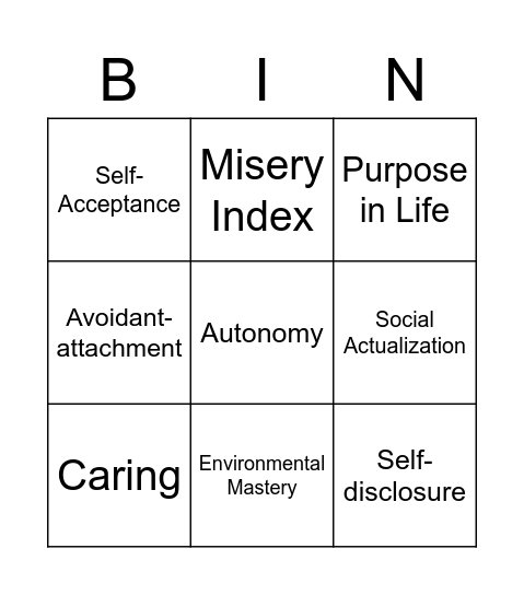 Positive Emotions Bingo Card