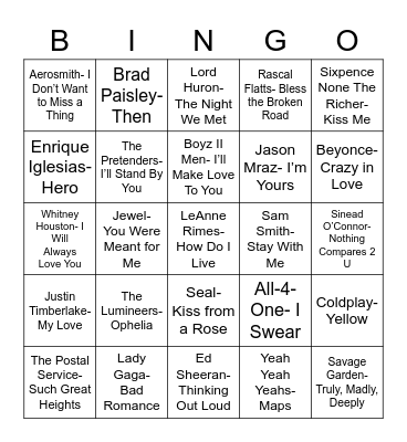 Total-Quiz.com Presents Radio Bingo: Romance in the Song Bingo Card