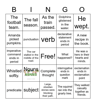 Complete, Incomplete, Types of Sentences Bingo Card