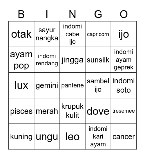 Untitled Bingo Card