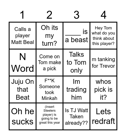 Ketchock Bingo Card