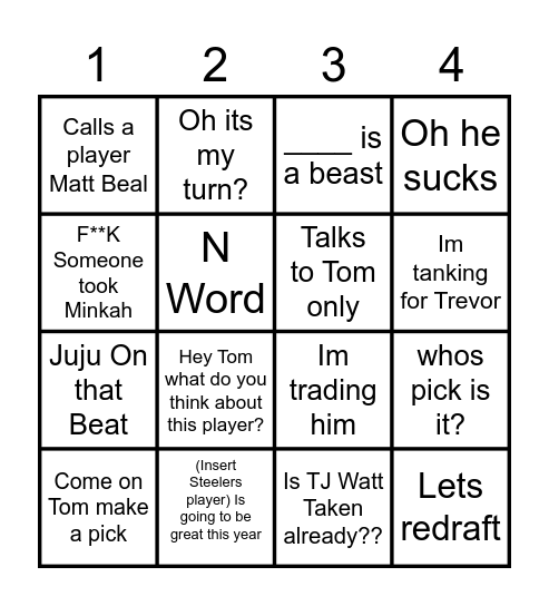 Ketchock Bingo Card