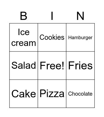 Bingo - Food Bingo Card