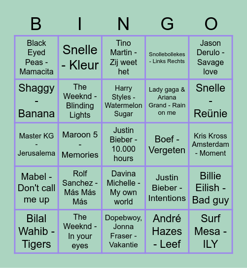 Muziekbingo! Bingo Card