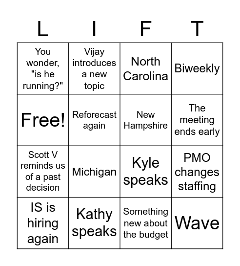 SteerCo BINGO Card