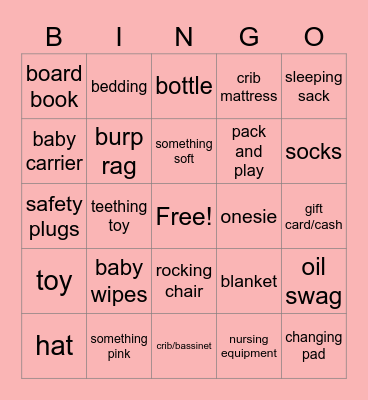 Kaci's Baby Shower Bingo Card
