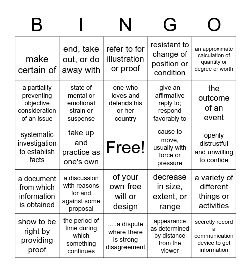 Word Generation Series 3 Bingo Card