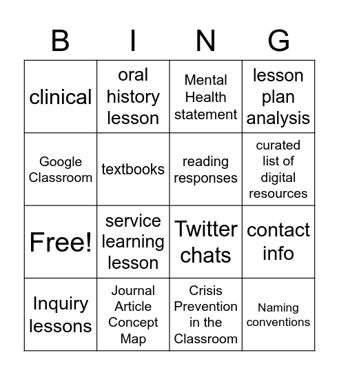 Syllabus Bingo Card