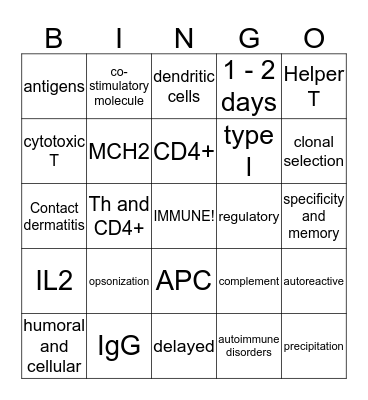 Immunity! Bingo Card