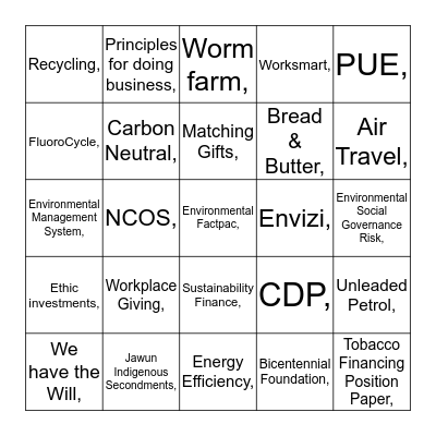 We Have the Will Bingo Card