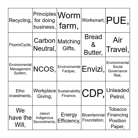 We Have the Will Bingo Card