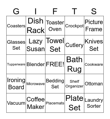 Wedding Gift Bingo Card