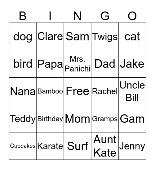 Untitled Bingo Card