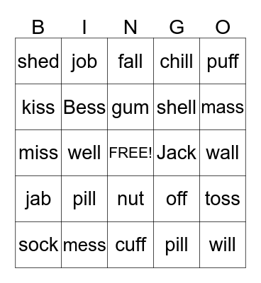 Fundations Unit 4 Real Words Bingo Card