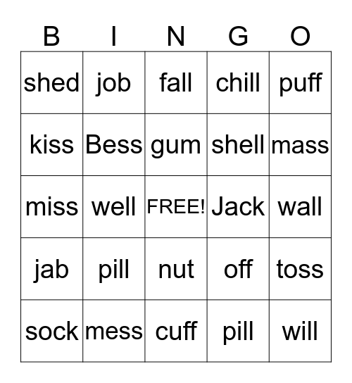 Fundations Unit 4 Real Words Bingo Card