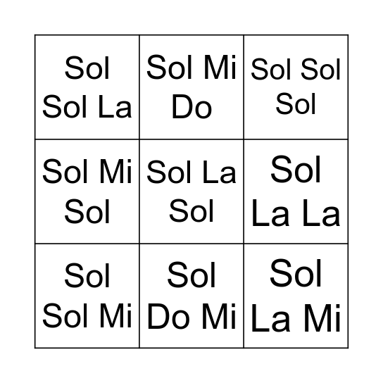 Solfege- Sol Mi La Do Bingo Card
