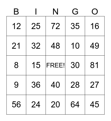 I love Multiplication Bingo Card