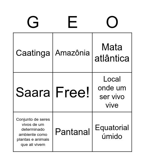 Ecossistemas da Terra 4 Bingo Card