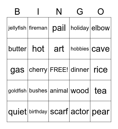 Nouns Bingo Card