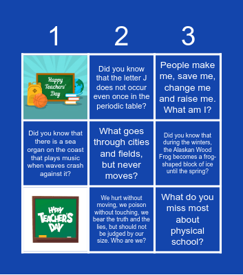 Happy Teachers' Day Bingo Card