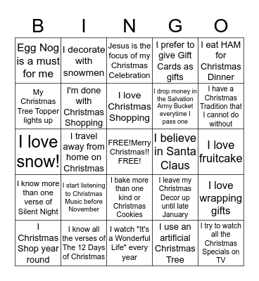 My Christmas Bingo Card