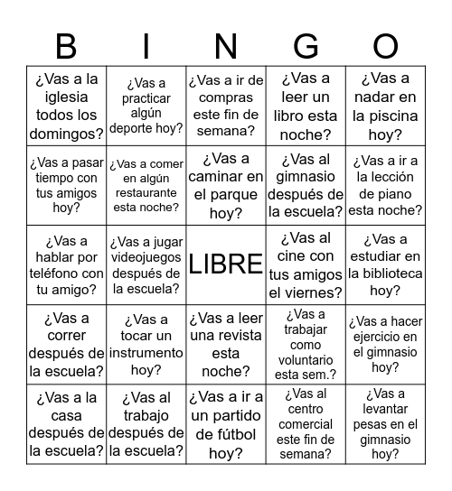 El verbo "ir" Bingo Card