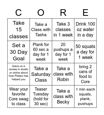 Fall Bingo Pilates Bingo Card