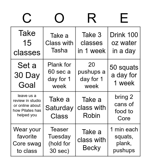 Fall Bingo Pilates Bingo Card