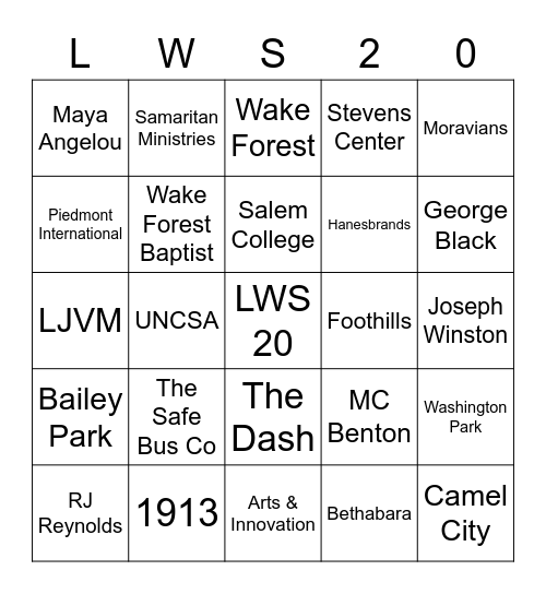 Leadership Winston-Salem 2020-21 Bingo Card