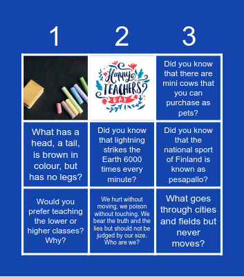 Happy Teachers' Day Bingo Card