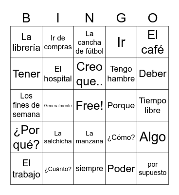 Vocabulary Review Bingo Card