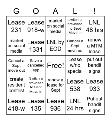 LGC September Goal Bingo Card