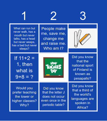 Happy Teachers' Day Bingo Card