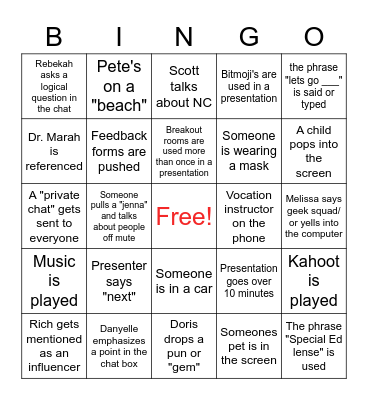 Staff Mental Toughness Bingo Card