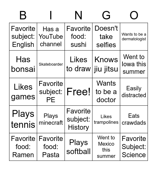 Buddy Bingo - Roberts - 6th Period Bingo Card